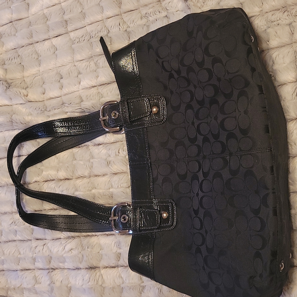 Very Good Used Condition Coach Black Monogram Shoulder Bag